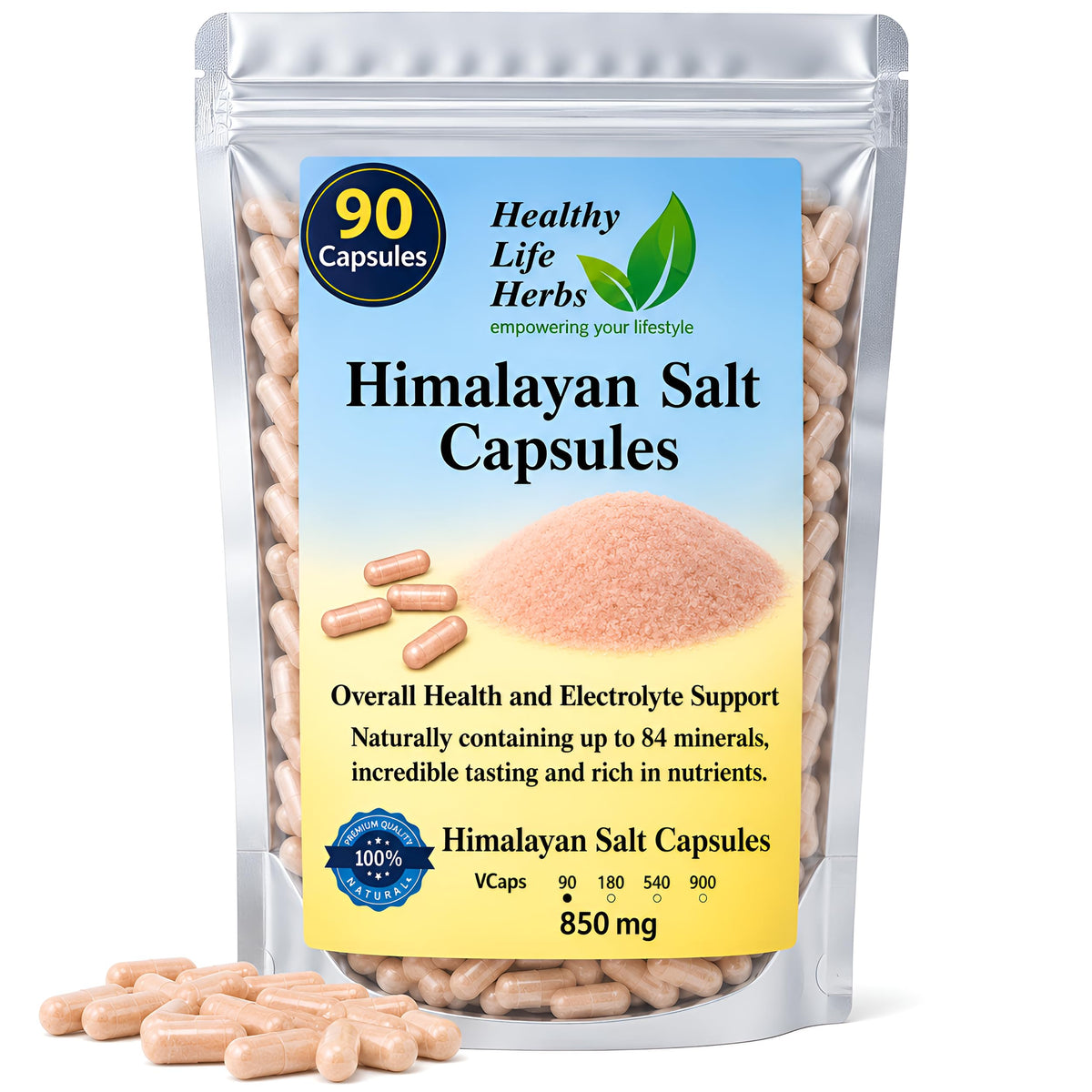 Healthy Life Herbs Pink Himalayan Salt Capsules - 90 Capsules