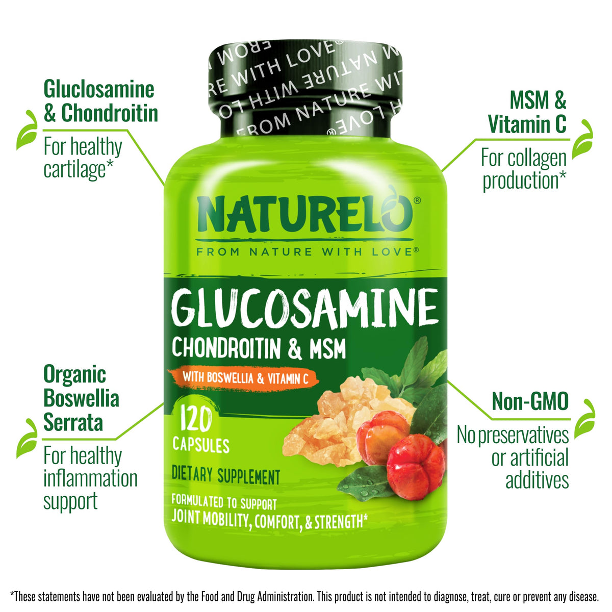 NATURELO Glucosamine Chondroitin MSM with Boswellia - 120 Capsules - image 2