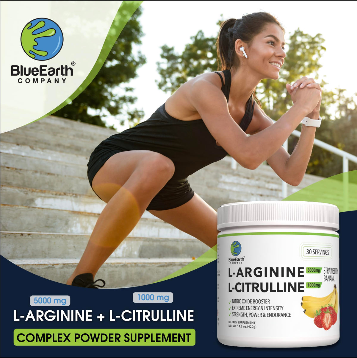 BlueEarth Company L-Arginine 5000mg + L-Citrulline Complex Powder
