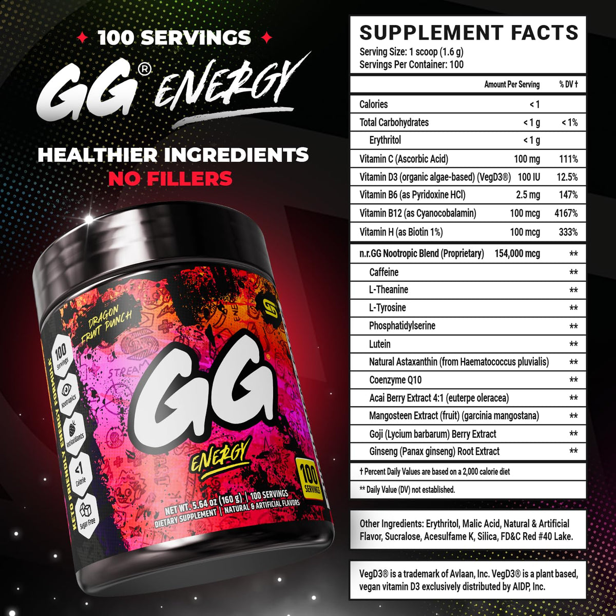 Gamer Supps GG Energy Dragonfruit Punch - 100 Servings - image 2