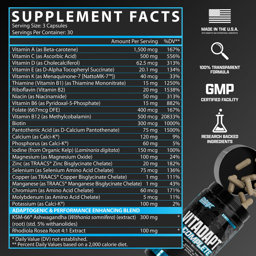 Nutrex Research Vitadapt Complete Sports Multivitamin for Men - 90 Capsules - image 2