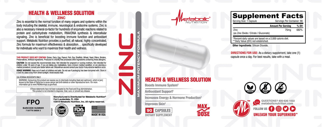 Metabolic Nutrition Zinc Supplement 75mg - 90 Capsules - image 3