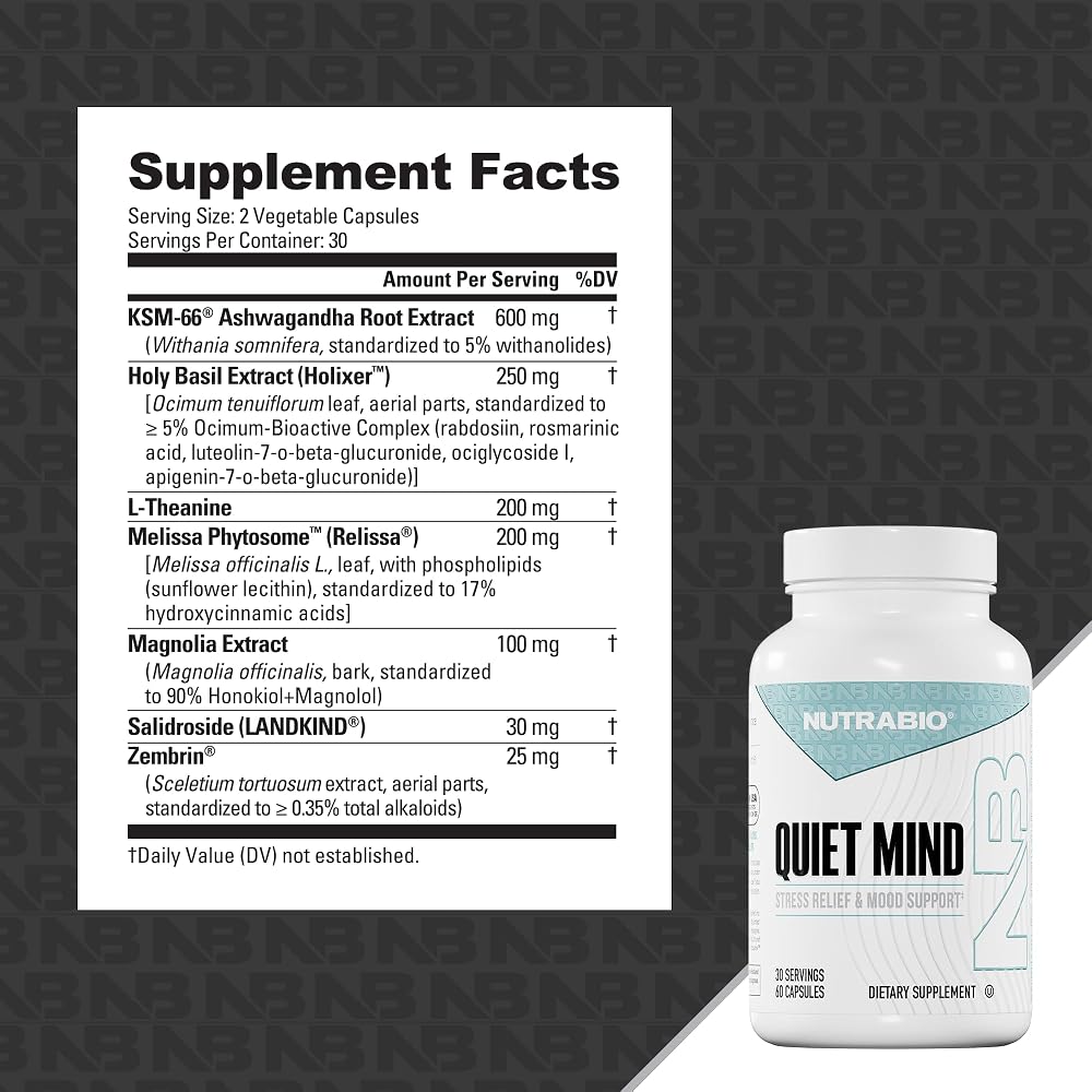 NutraBio Quiet Mind Stress Relief Supplement - 60 Capsules - image 2