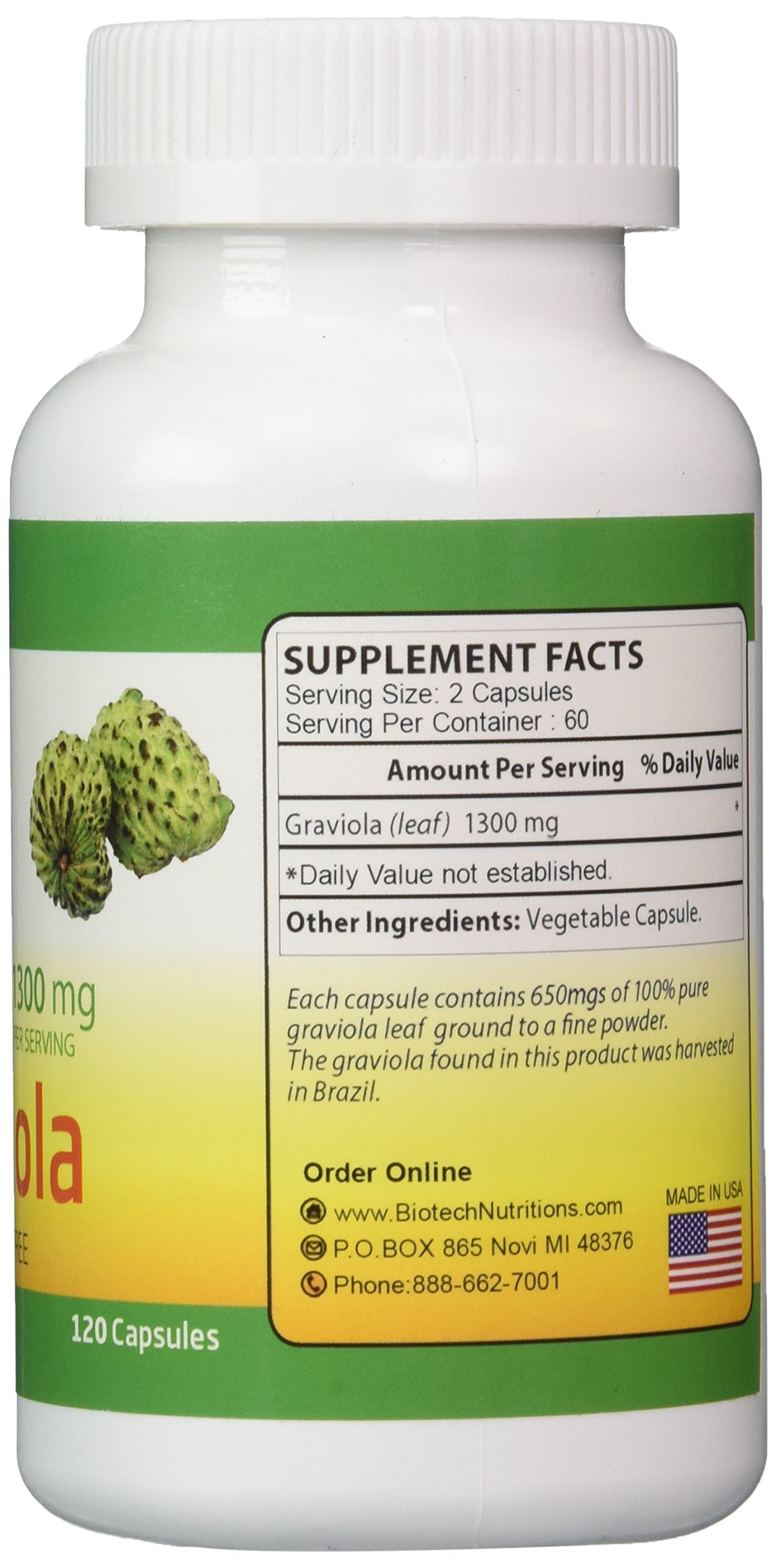 Biotech Nutritions Graviola 1300mg - 120 Capsules - image 2