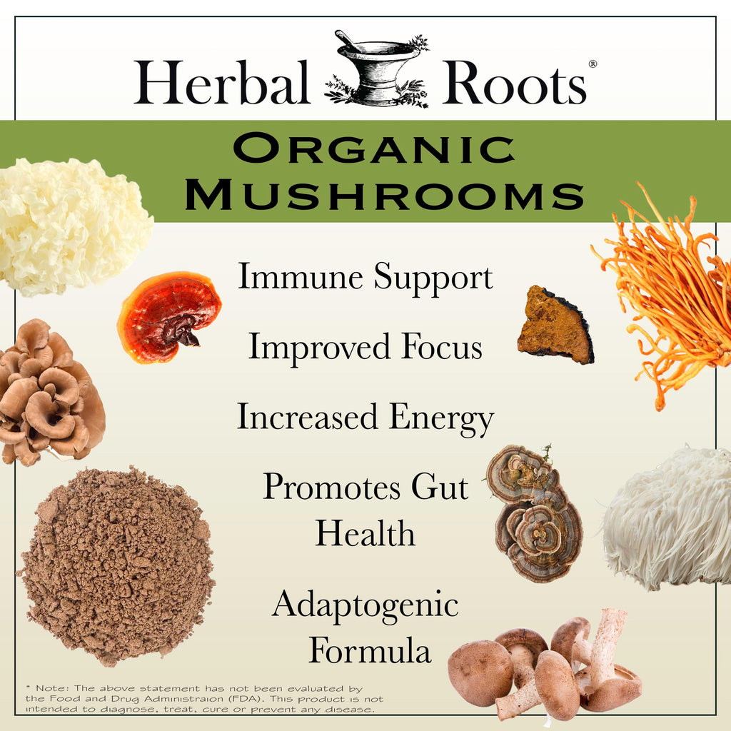 Herbal Roots Organic Mushroom Capsules Immune Support - 60 Vegan Capsules - image 3