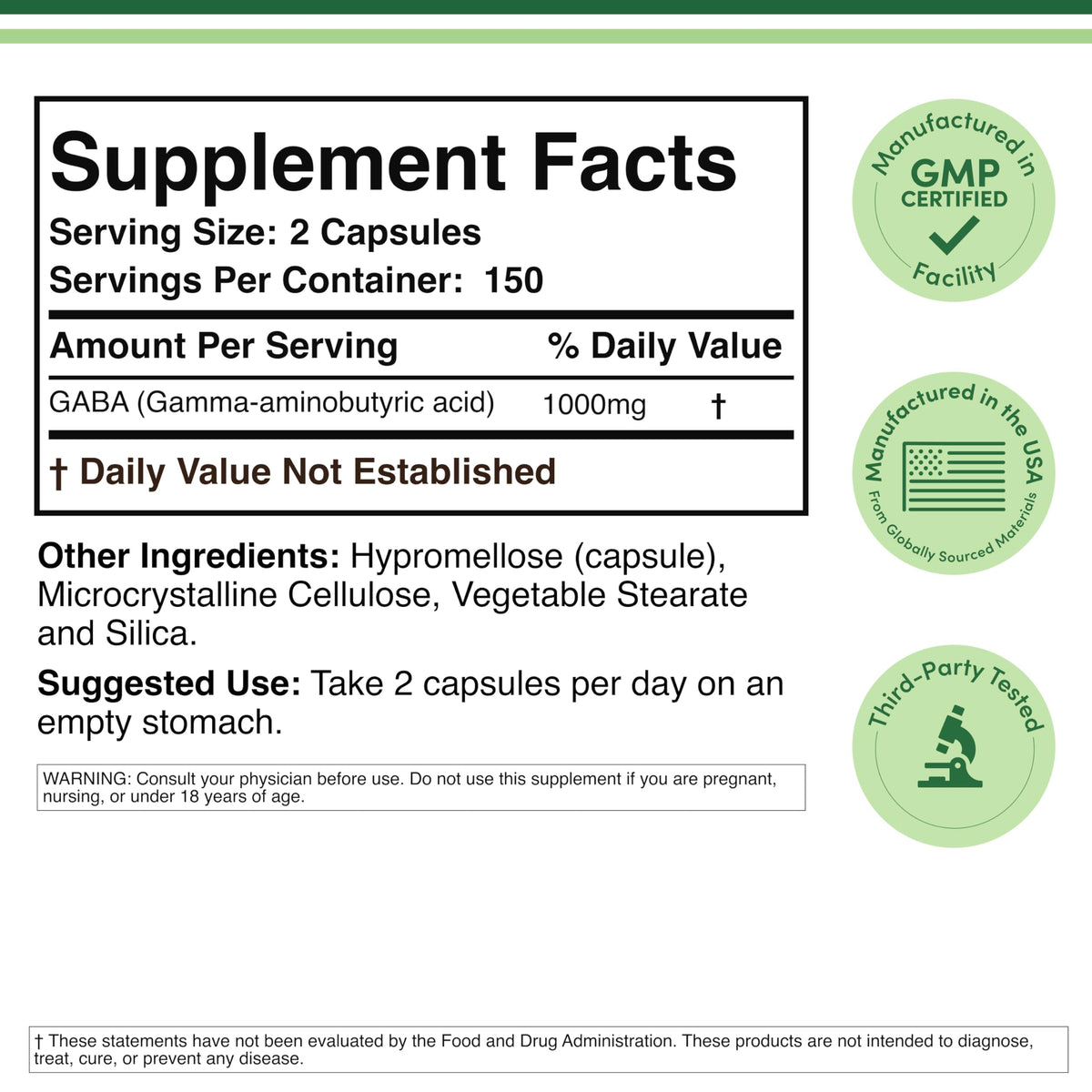 Double Wood Supplements GABA 1,000mg Extra Strength - 300 Capsules - image 2