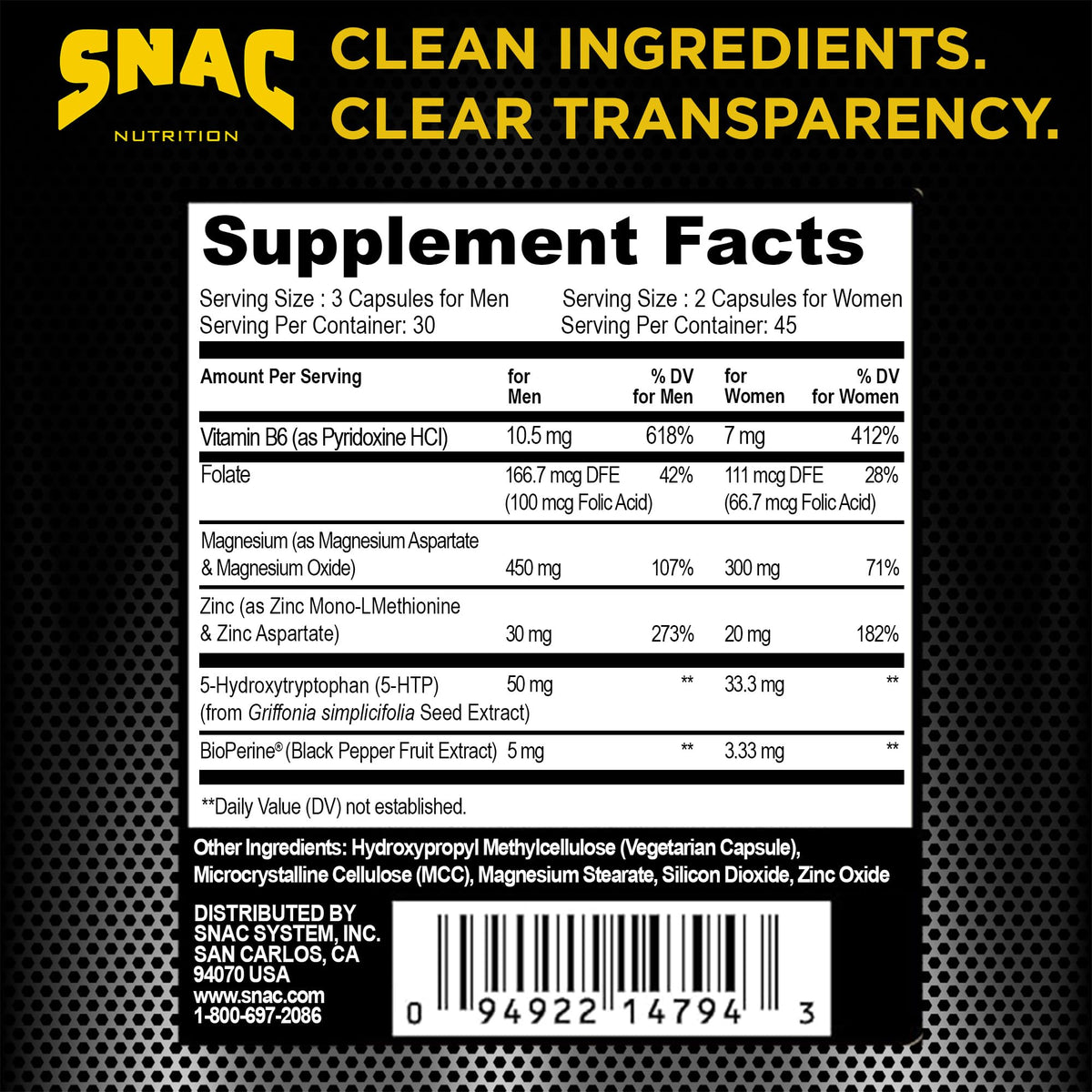 SNAC ZMA-5 Mineral Supplement Post-Workout Support - 180 Capsules - image 2