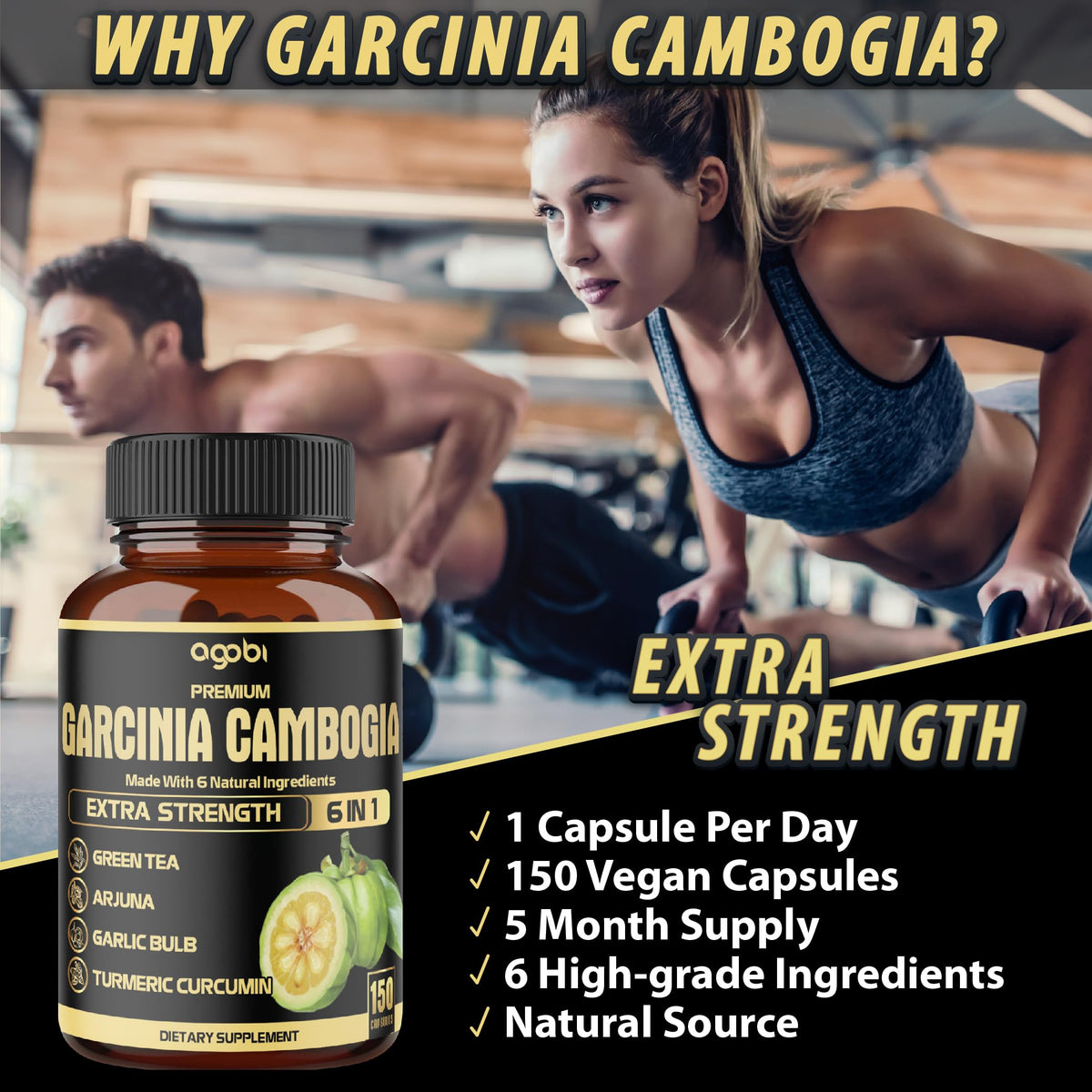Agobi Garcinia Cambogia with Green Tea & Turmeric - 150 Capsules - image 5