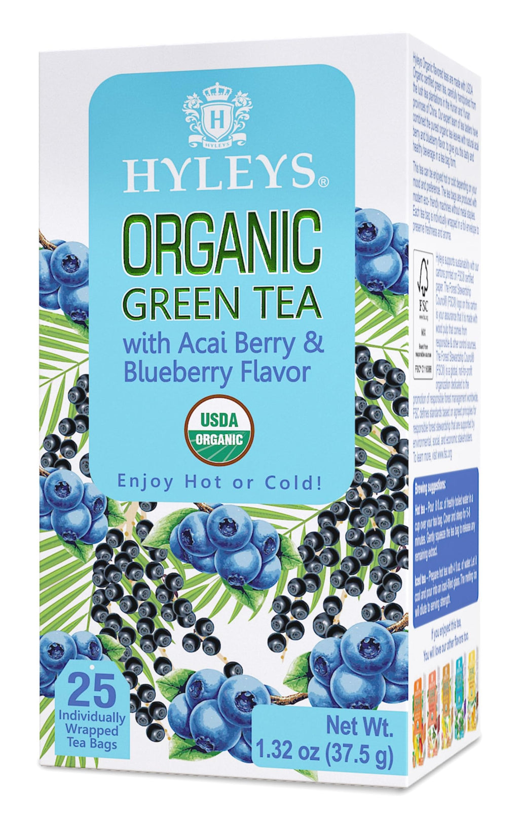 Hyleys Organic Green Tea Acai & Blueberry - 25 Tea Bags - image 4