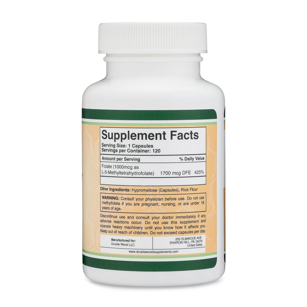 Double Wood Supplements Methylfolate 1000mcg L-5-MTHF - 120 Capsules - image 3