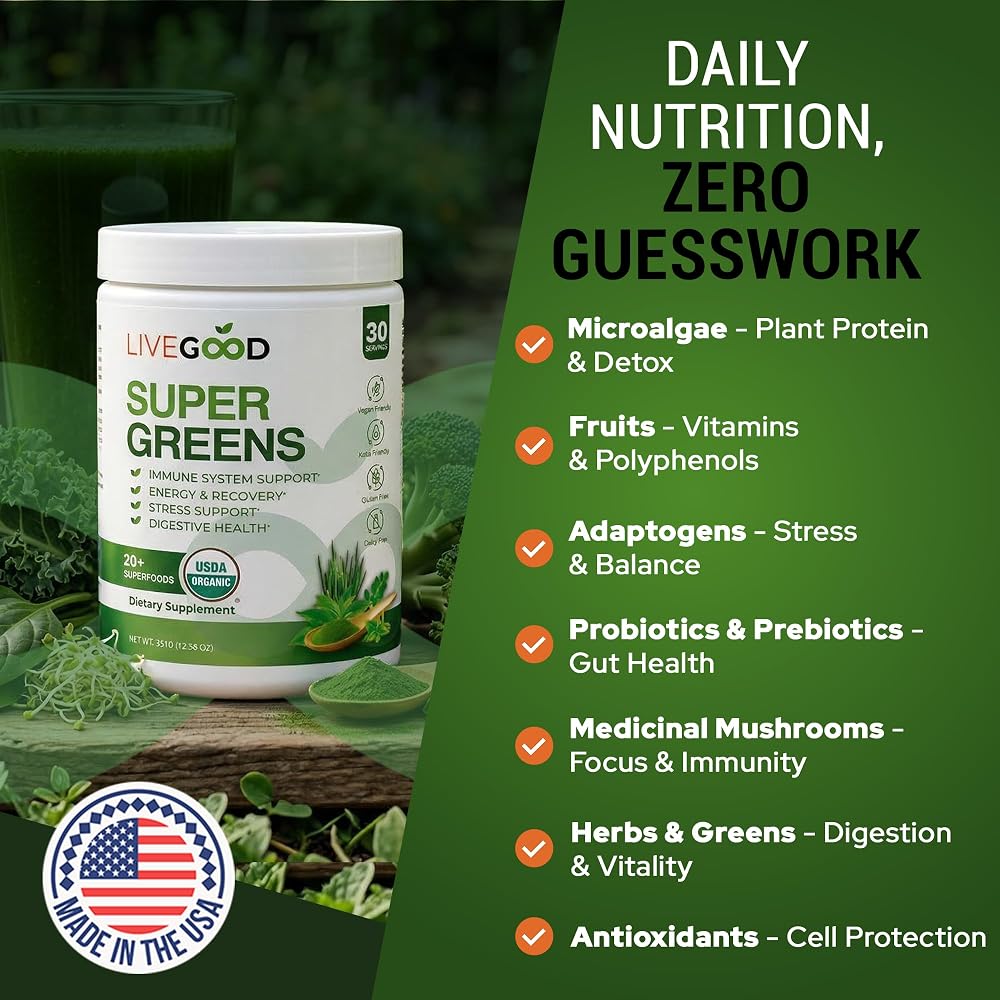 LIVEGOOD Daily Greens Powder Organic Blend for Digestion & Focus - 30 Servings - image 5