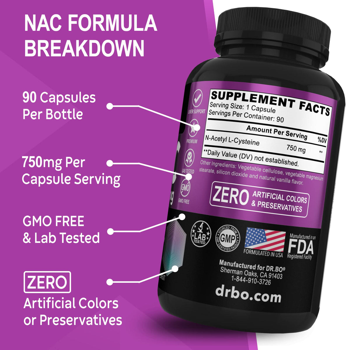 DR. BO NAC N-Acetyl Cysteine 750mg - 90 Capsules - image 6