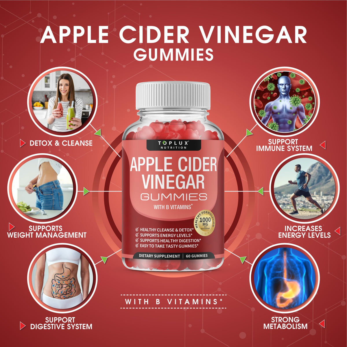 Toplux Apple Cider Vinegar Gummies - 1000mg Organic ACV with The Mother