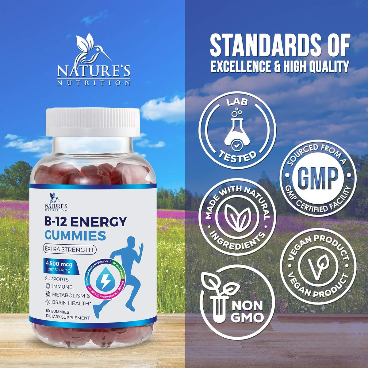 Nature's Nutrition Vitamin B12 Energy Gummies - 4500 mcg Extra