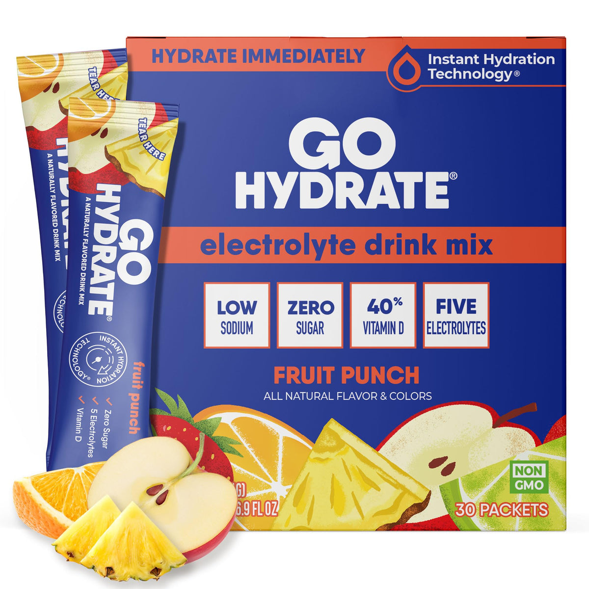 GoHydrate Instant Hydration Powder Packets - Low Sodium Electrolytes