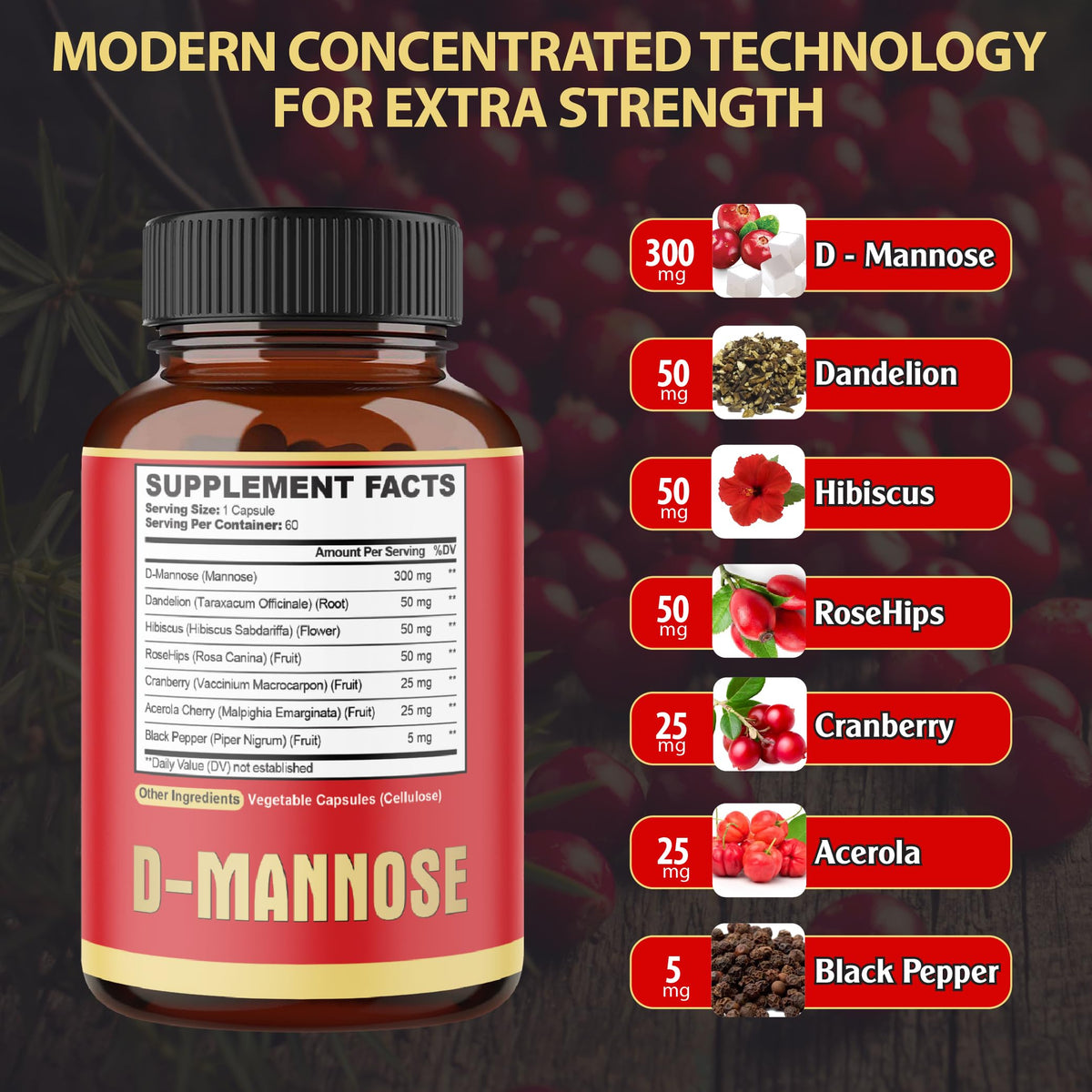 Agobi D-Mannose Capsules with Cranberry & Dandelion - 120 Capsules - image 2