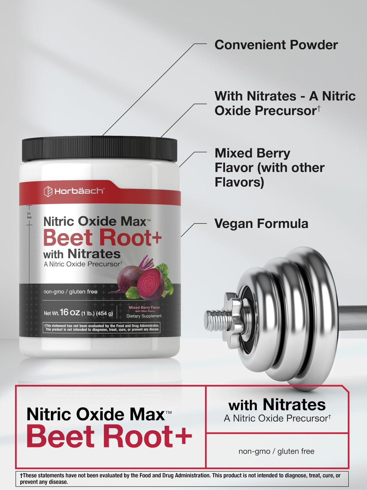 Horbäach Nitric Oxide Powder Mixed Berry - 16 oz - image 4