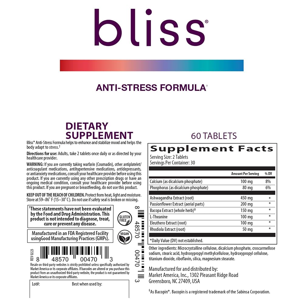 Bliss Stress Support with Ashwagandha & Rhodiola - 60 Tablets - image 3