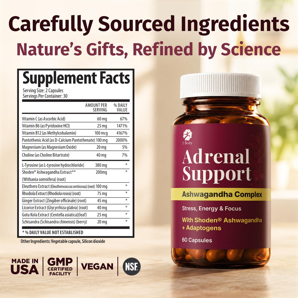 1 Body Adrenal Support Supplement with Ashwagandha - 60 Capsules - image 2