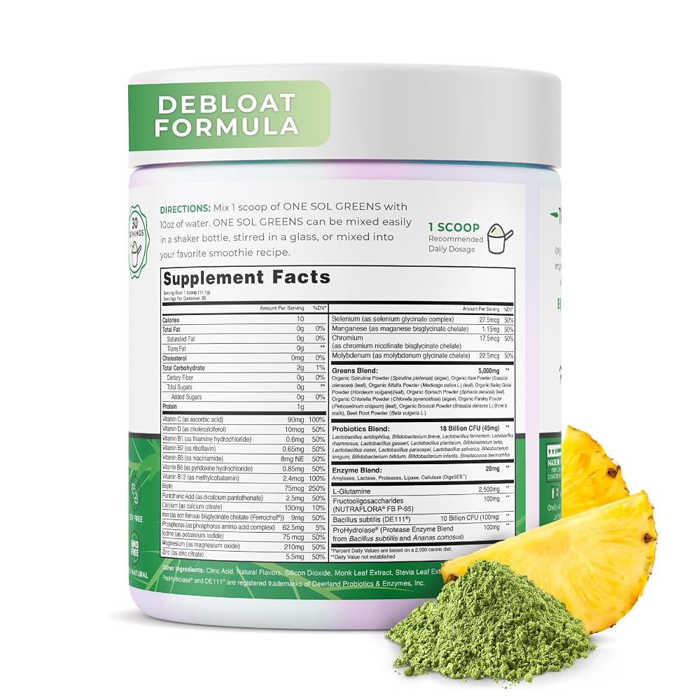 One Sol Super Greens Powder with Probiotics & Enzymes - 30 Servings - image 2