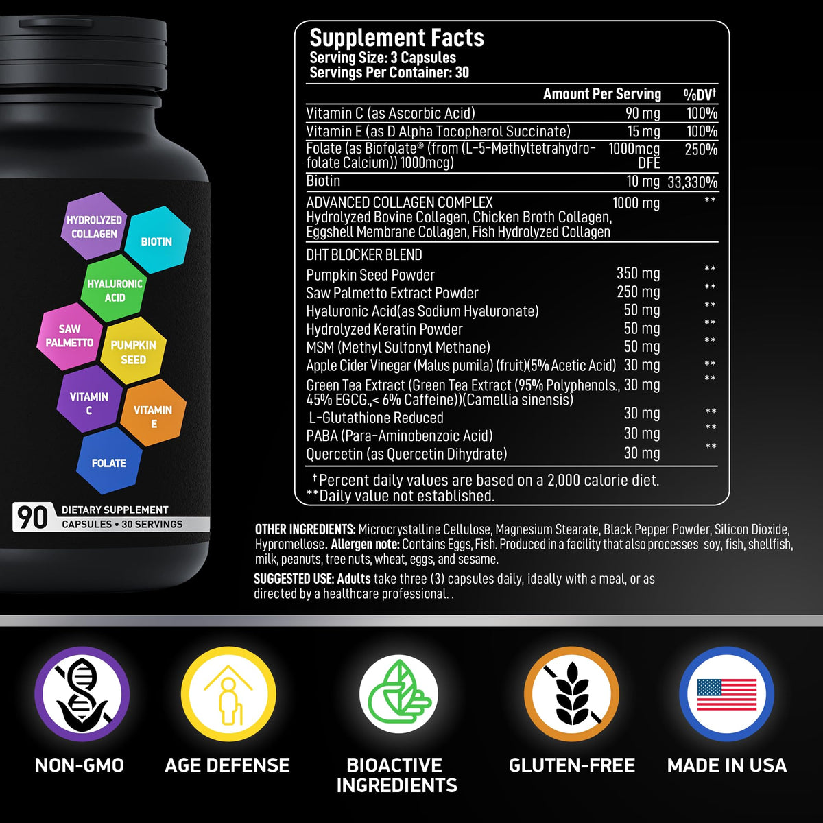 BIOACTIVE LABS Multi Collagen Complex DHT Blocker - 90 Capsules - image 5