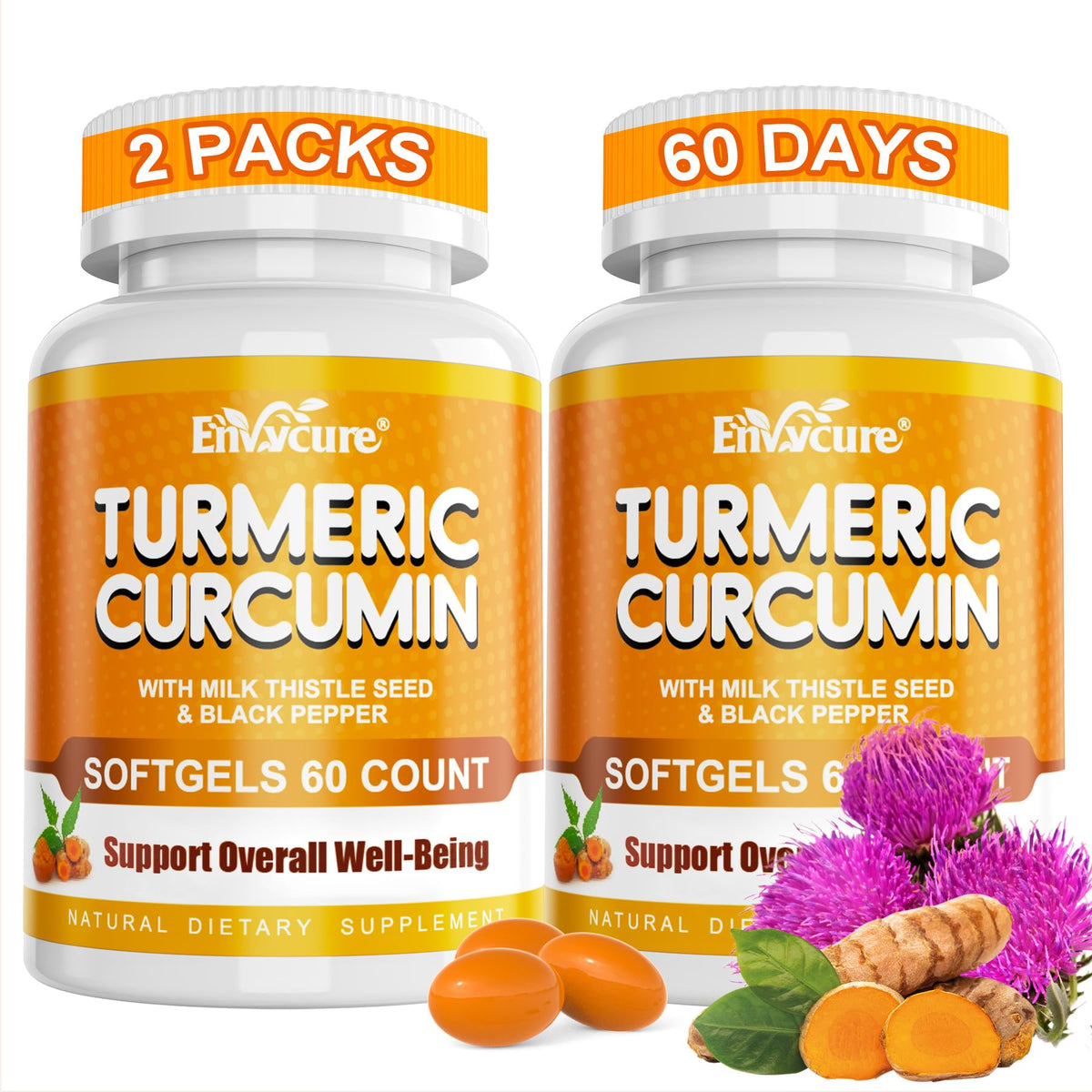 EnvyCure Turmeric Curcumin 2000mg with Milk Thistle - 120 Softgels