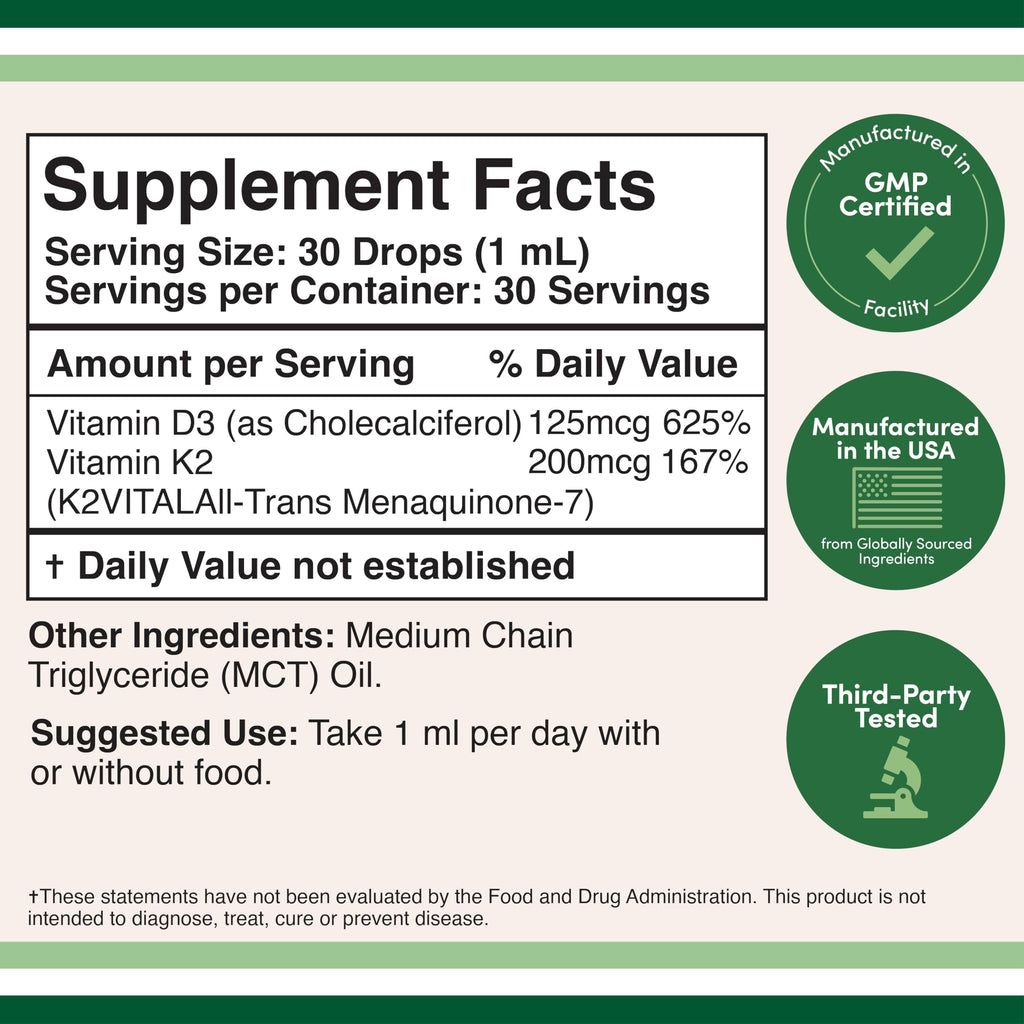 Double Wood Supplements Vitamin D3 + K2 Drops 5000 IU - 30 Servings - image 2
