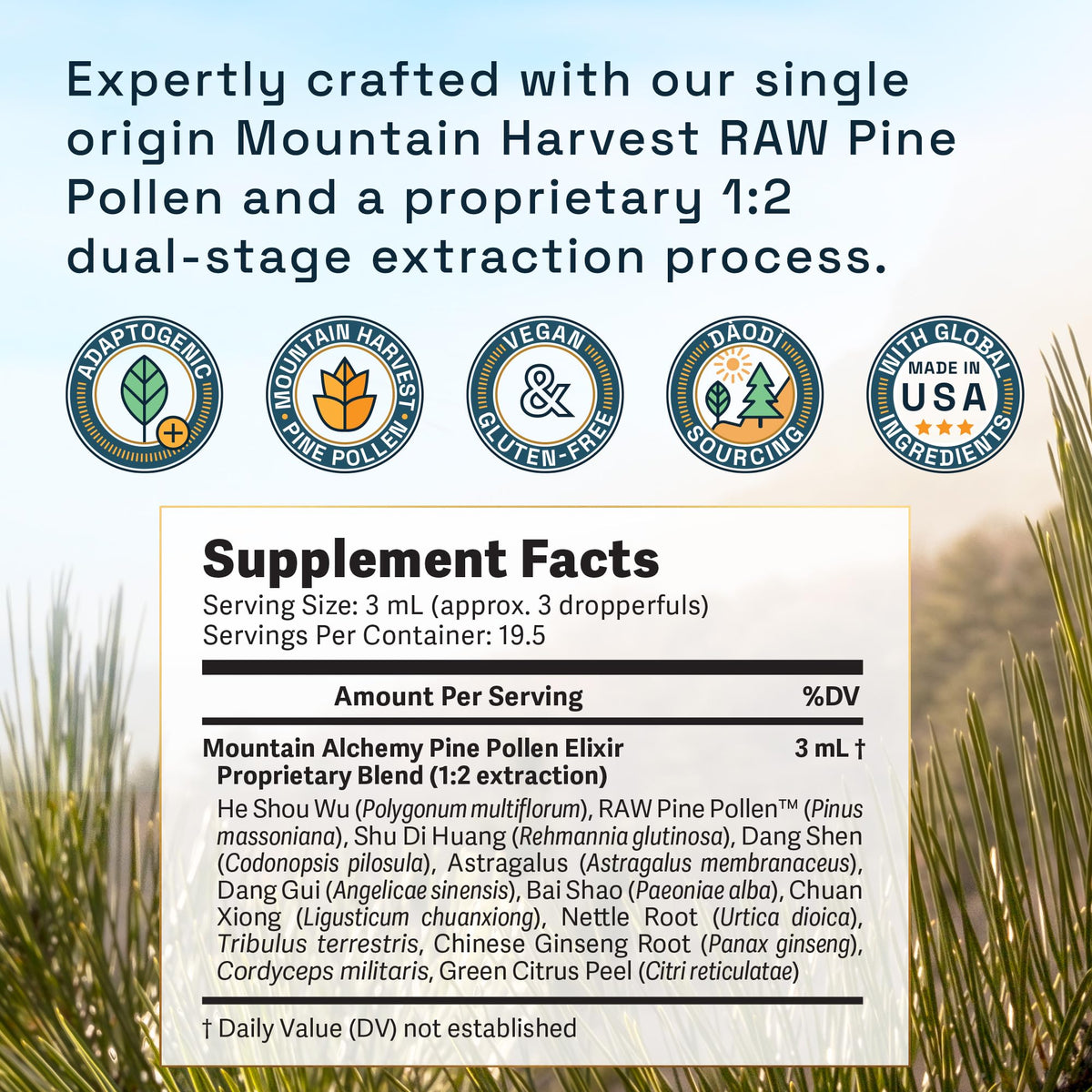 RAW Forest Foods Mountain Alchemy Pine Pollen Elixir Tincture