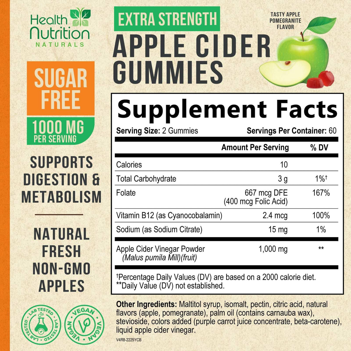 Health Nutrition Naturals Apple Cider Vinegar Gummies Zero Sugar