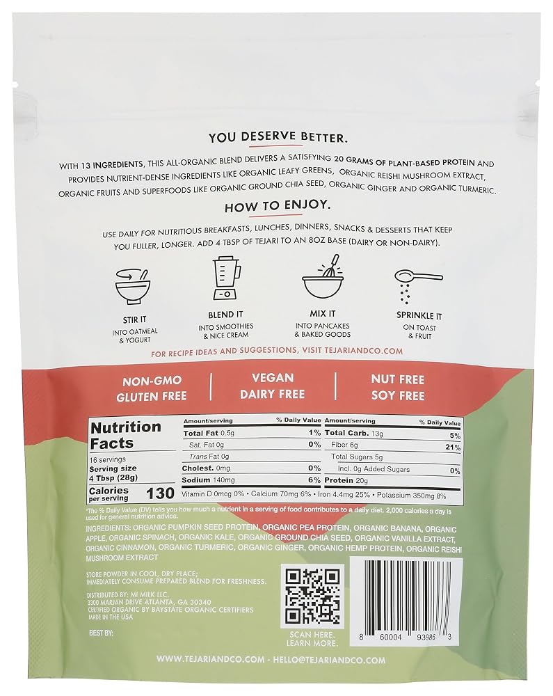 Tejari Organic Plant Based Apples & Greens Superfood Protein - 16 oz - image 2