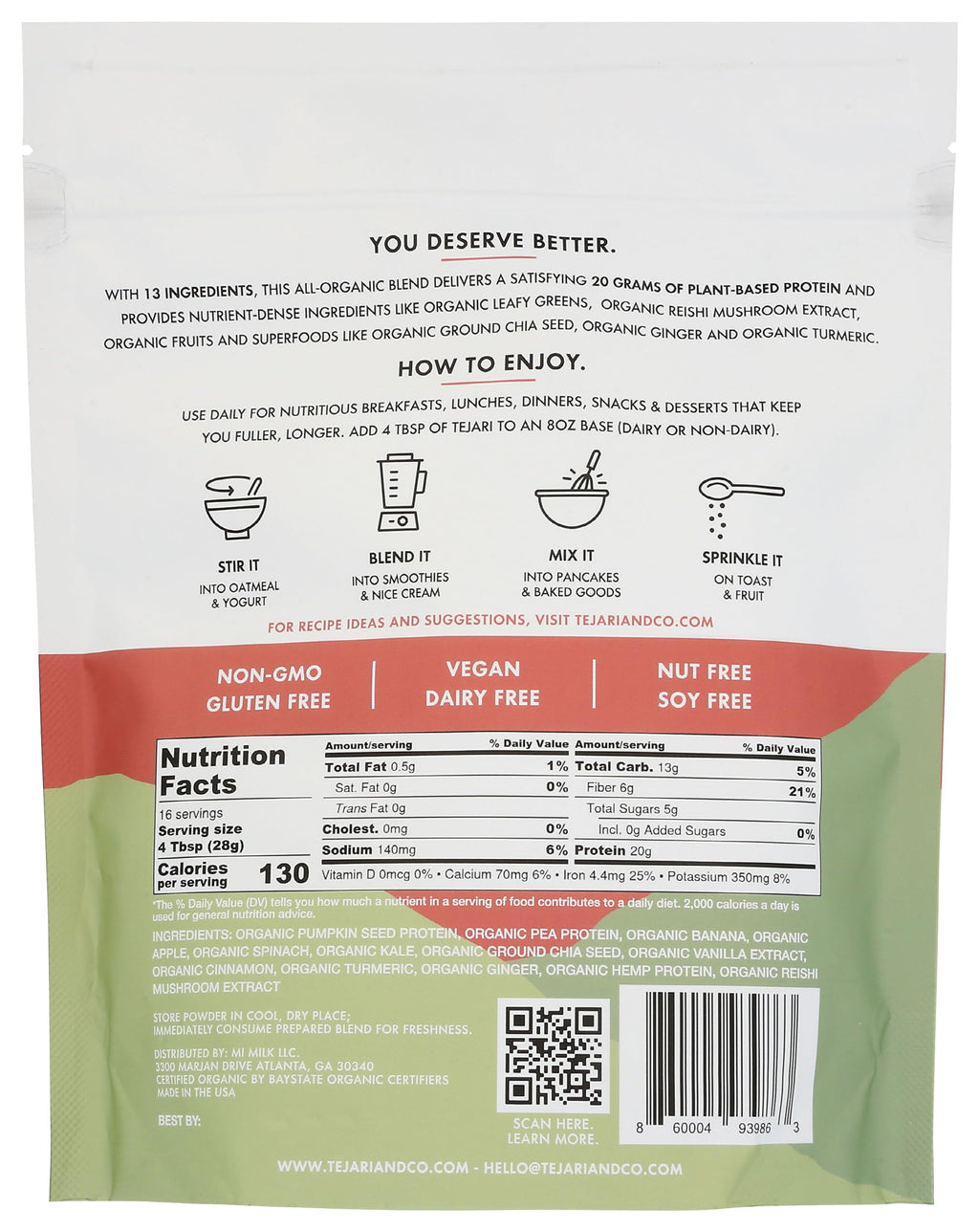 Tejari Organic Plant Based Apples & Greens Superfood Protein - 16 oz - image 2