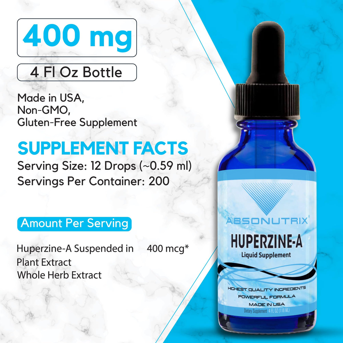 Absonutrix Huperzine-A Liquid Supplement 400 mcg - 200 Servings - image 2