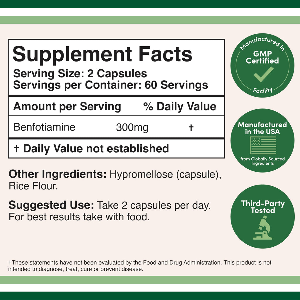 Double Wood Supplements Benfotiamine 300mg Vitamin B1 - 120 Capsules - image 2