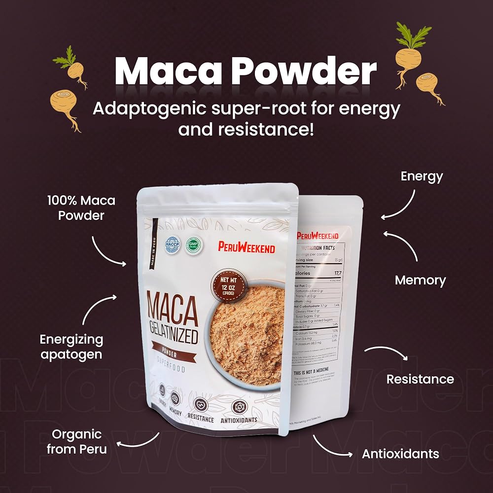 PeruWeekend Maca Powder Gelatinized for Energy & Focus - 12 oz - image 2