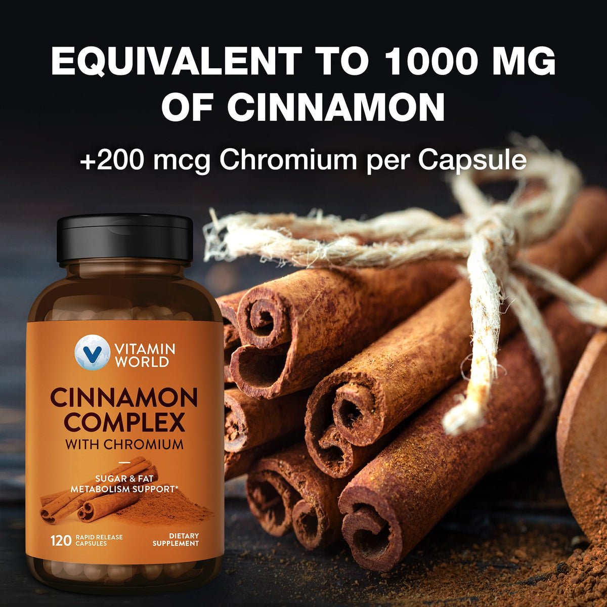 Vitamin World Cinnamon Complex with Chromium - 120 Capsules - image 3