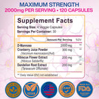 VIVANUTRA D-Mannose 2000mg with Cranberry & Hibiscus - 120 Capsules - image 5