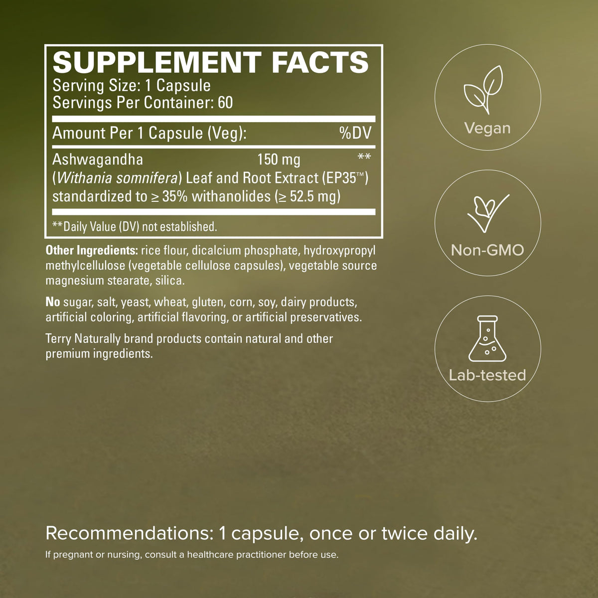 Terry Naturally Ashwagandha EP35 Extra Strength - 60 Capsules - image 5