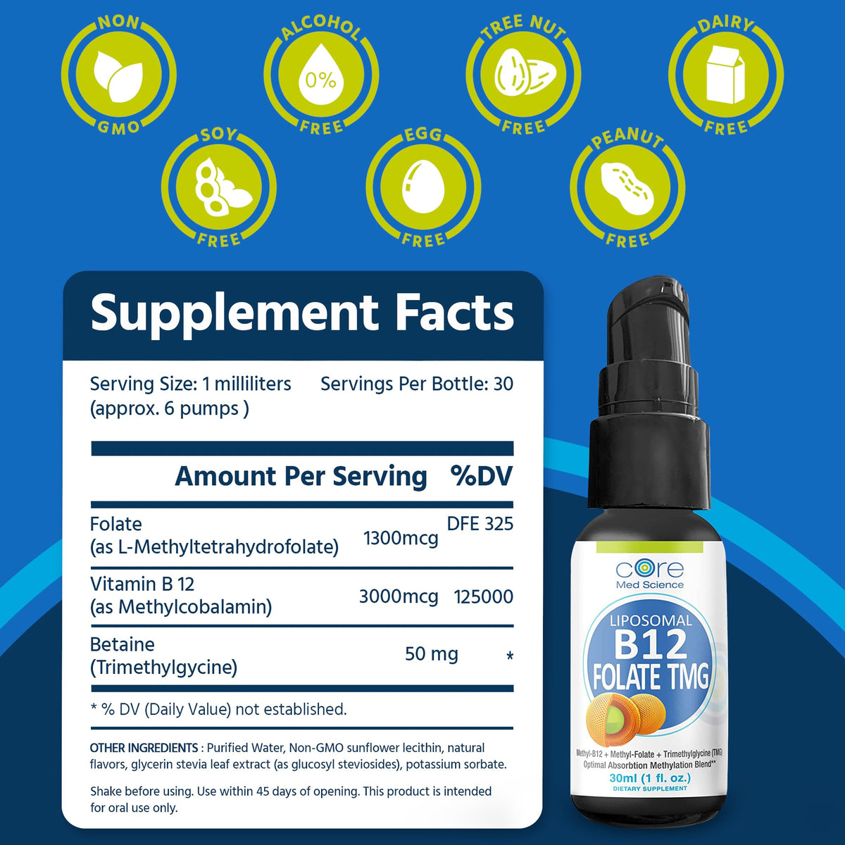 Core Med Science Liposomal B12 Folate TMG Liquid Spray - 1 Fl Oz - image 3