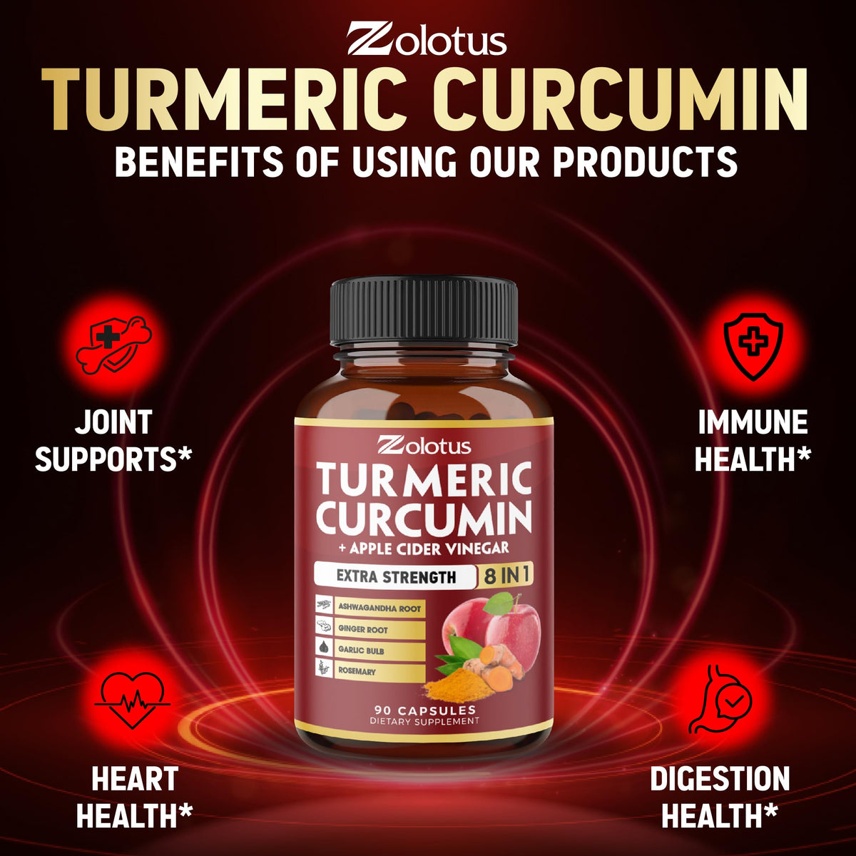 Zolotus Turmeric Curcumin with Apple Cider Vinegar Capsules - 90 Count - image 5