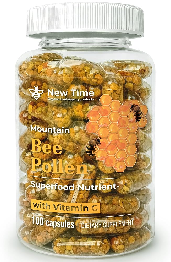 New Time Organic Bee Pollen Capsules for Energy & Immune Support - 100 Count