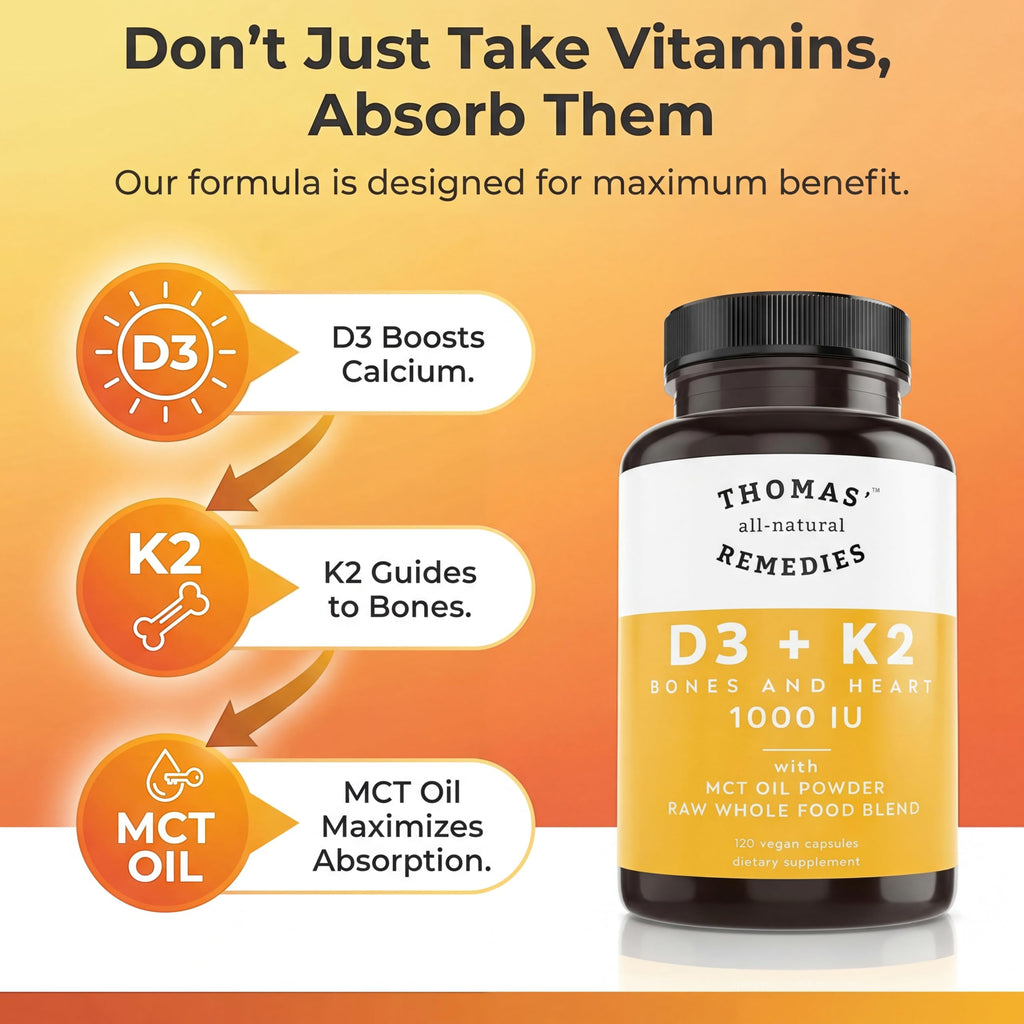 Thomas' All-Natural Remedies D3 + K2 1000 IU - 120 Capsules - image 4