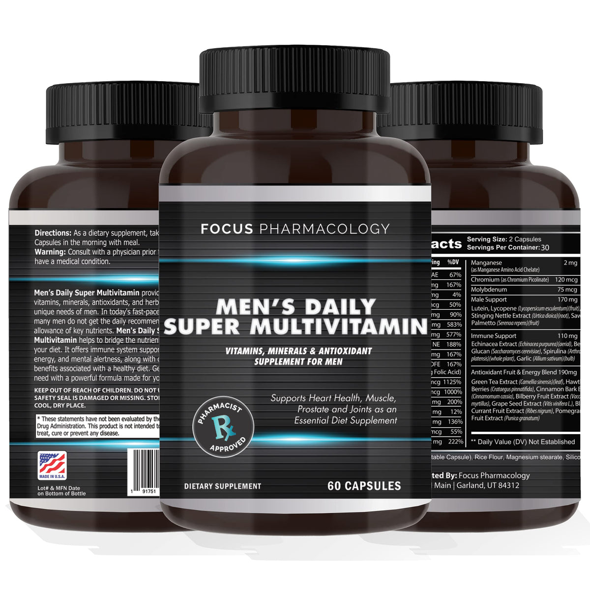 Focus Pharmacology Men's Daily Super Multi-Vitamin - 60 Capsules
