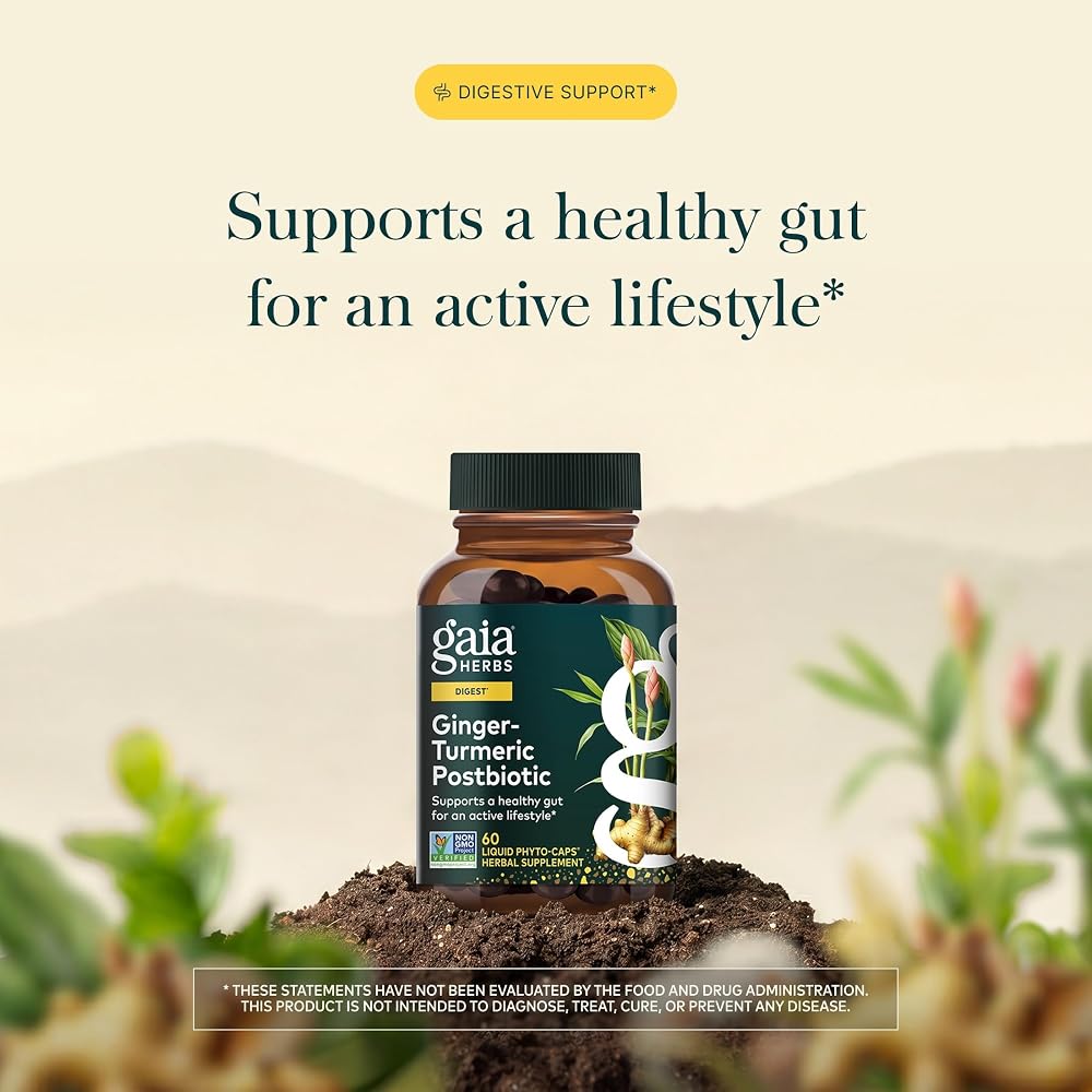 Gaia Herbs Ginger-Turmeric Postbiotic - 60 Vegan Capsules - image 3