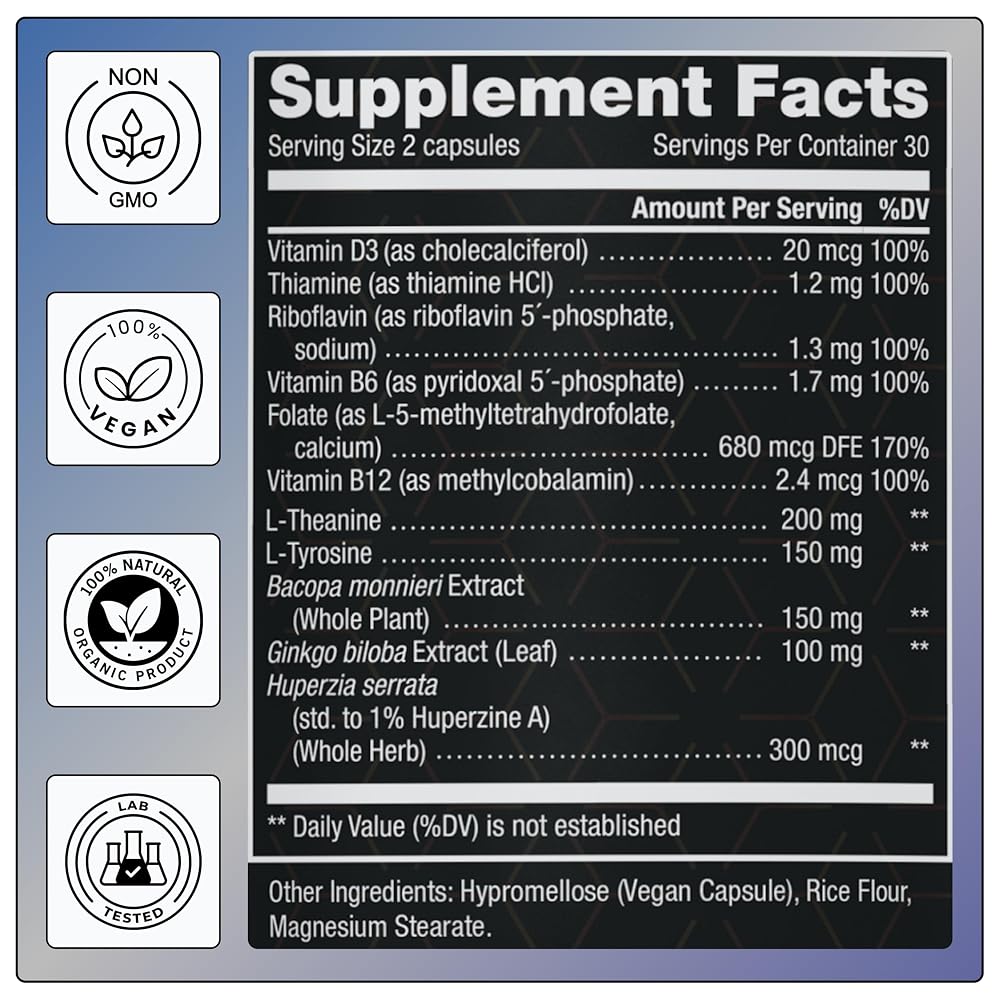 NOVIQ 11-in-1 Methylated B-Complex Supplement + Nootropics - 60 Capsules - image 5