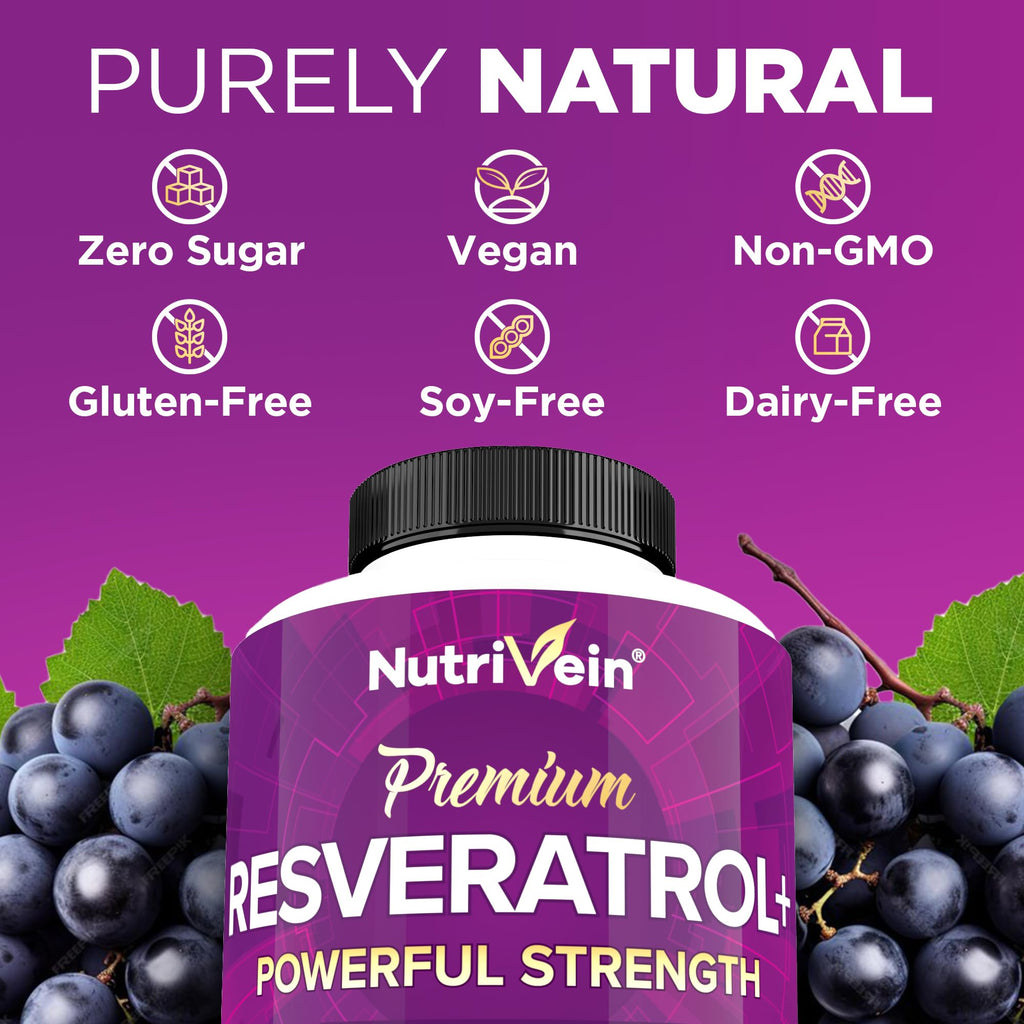 Nutrivein Premium Pure Resveratrol Supplement 1450mg - 120 Capsules - image 6