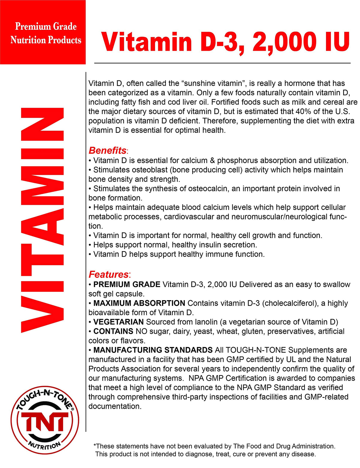 TOUGH-N-TONE Vitamin D-3 2000 IU - 100 Softgels - image 5