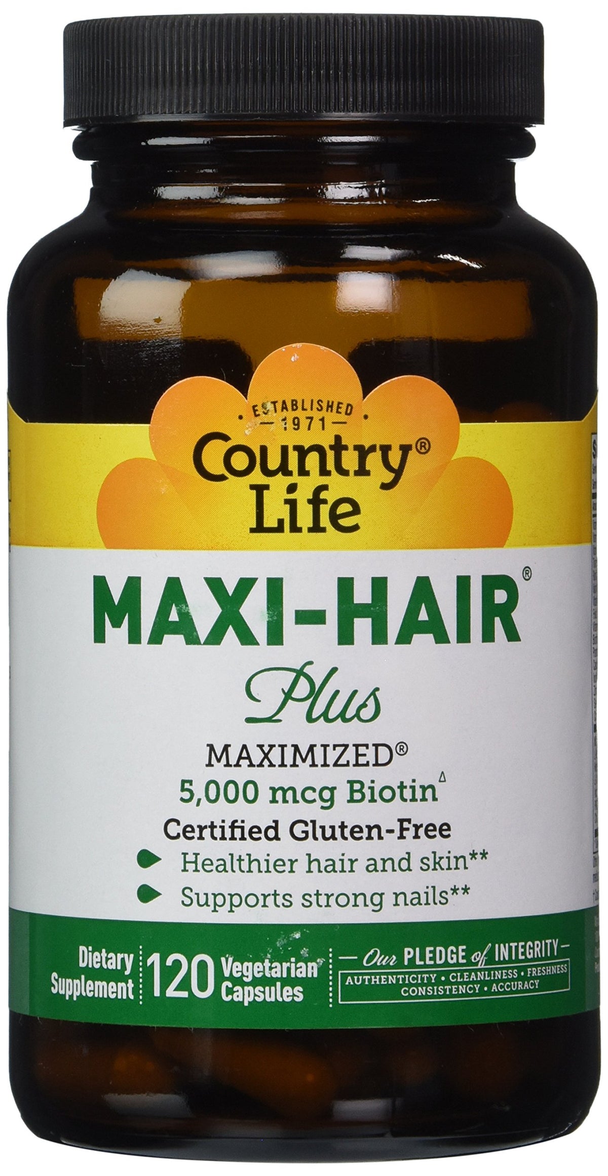 Country Life Maxi-Hair Plus Biotin Vegetarian Capsules - 120 Count