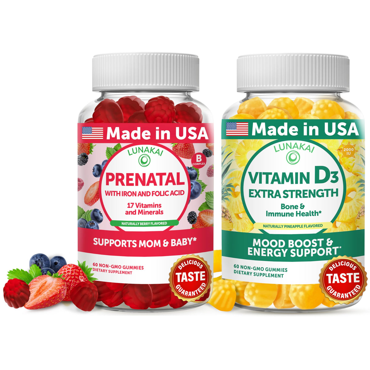 Lunakai Prenatal Vitamins and Vitamin D3 Gummies Bundle - 120 Count