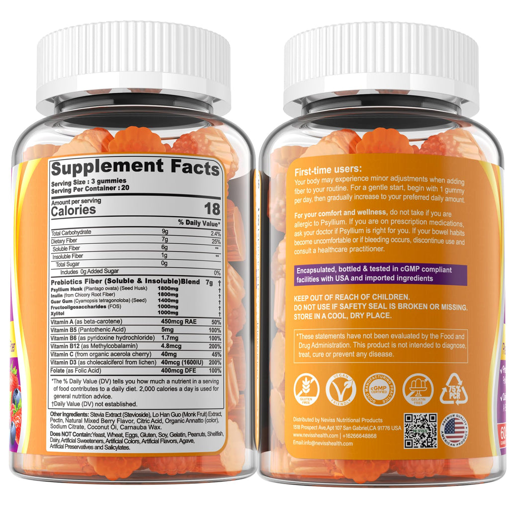 NEVISS Psyllium Husk Fiber Gummies Sugar Free