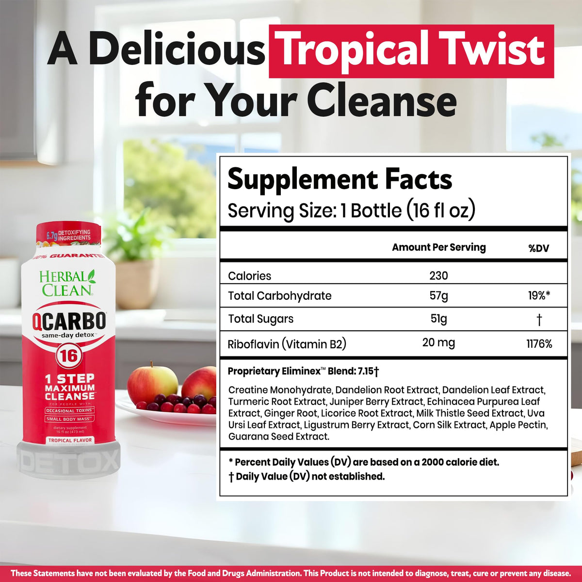 Herbal Clean Qcarbo16 Same-Day Detox Cleanse Drink (16 fl oz) - image 3